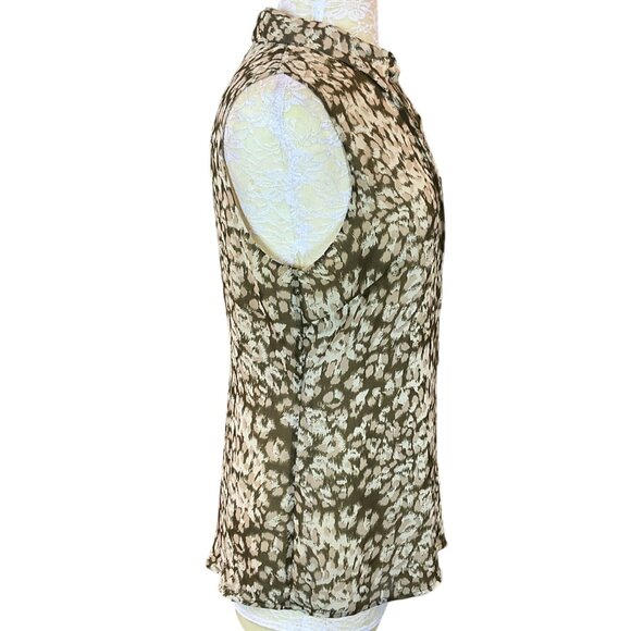 Coldwater Creek Sleeveless Lined Pintuck Bodice Button Front Animal Print Top LG - Picture 3 of 9
